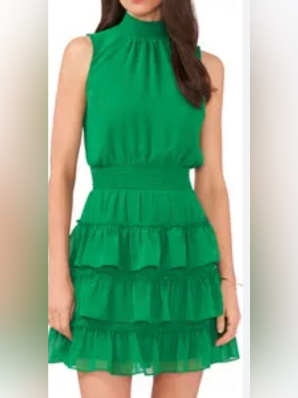1. State Green Tiered Mock Neck Dress